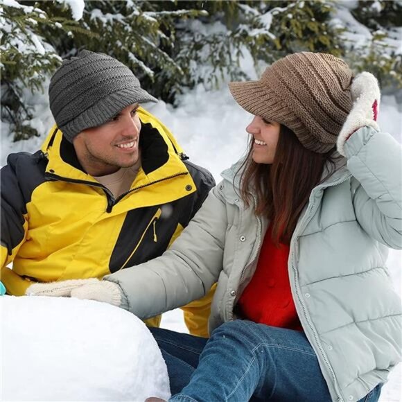 Women\'s 4 Pieces Winter Knit Hat with Visor Warm Newsboy Skull Cap main image 6